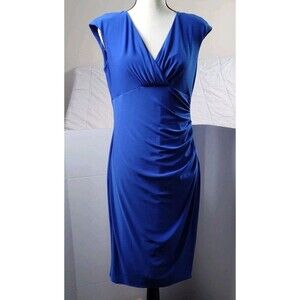 Lauren Ralph Lauren Womens Size 10 Ruched  Stretch Dress Faux Wrap Royal Blue